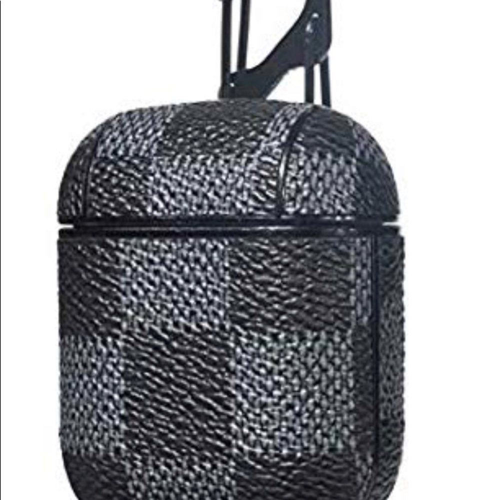 Air Pod checkerboard leather case and carbiner.
